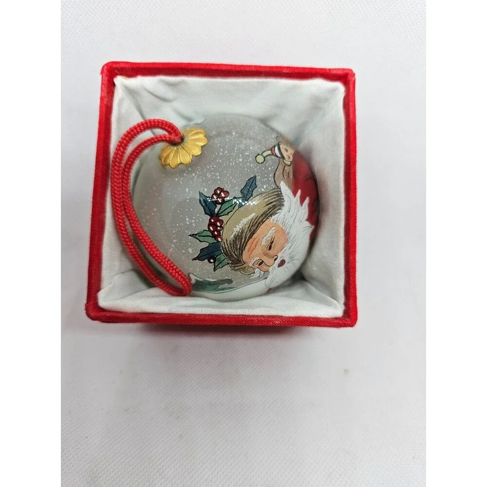 Hand Painted Santa Glass Christmas Ornament In Red Box Made in China
